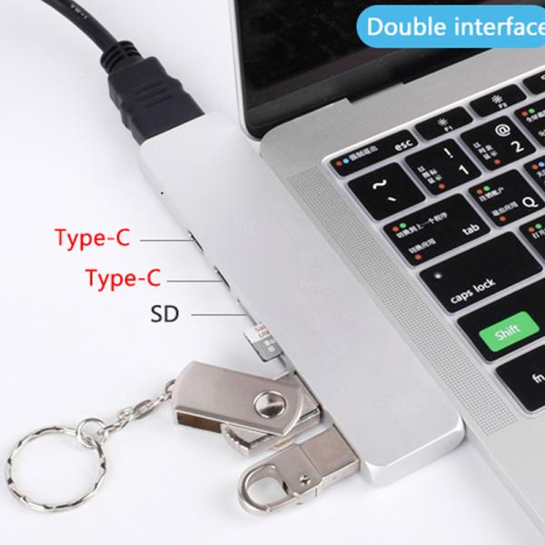 Multifunction aluminium thunderbolt 3 dual usb c to 7 in 1 combo type c