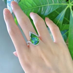 Wholesale Luxury Emerald CZ Diamond Rings Real 925 Sterling Silver Handmade Jewelry for Women from china suppliers