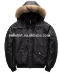 Men Detachable Faux Fur Lined Ma1 Bomber Jacket Long Sleeves With Rib Collar