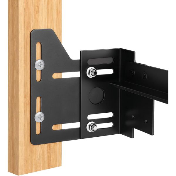 Close-up of bed frame bracket adapter mounting plate and hardware