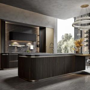 Wholesale Villas Project Premium Semi-Gloss Grey Bake Lacquer L-Shaped MDF Kitchen Cabinet from china suppliers