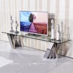 Clear 12mm Stainless Steel TV Stand Tempered Glass Top Living Room Furniture