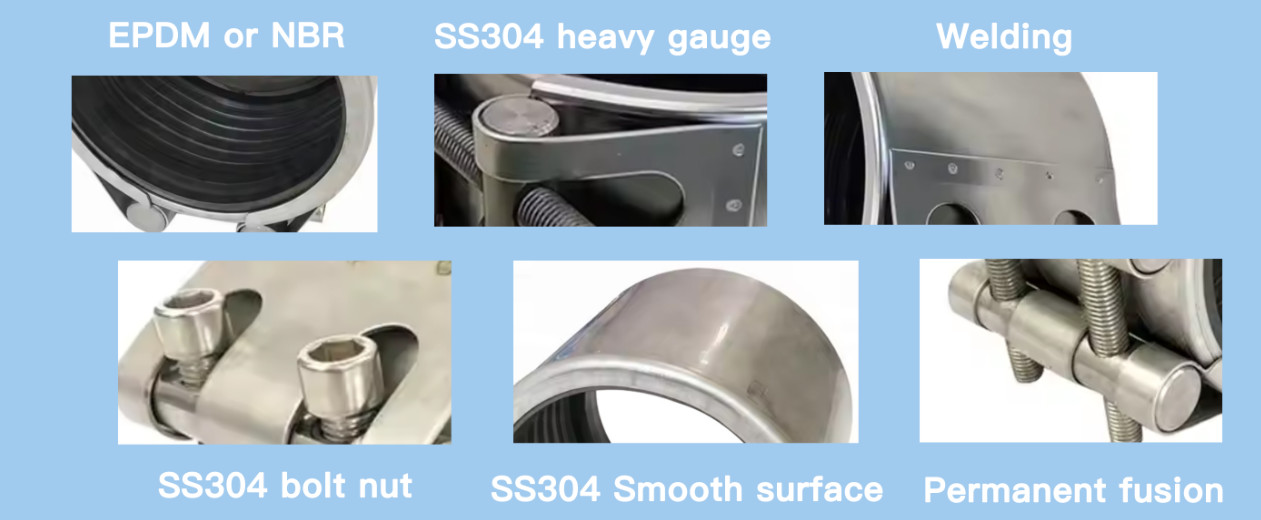 Water Oil Gas Pipe Connector Leakage PVC HDPE Stainless Steel Pipe Repair Clamps