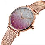 Giltter Dial Ladies Alloy Quartz Watch Stainless Steel Mesh Band Waterproof