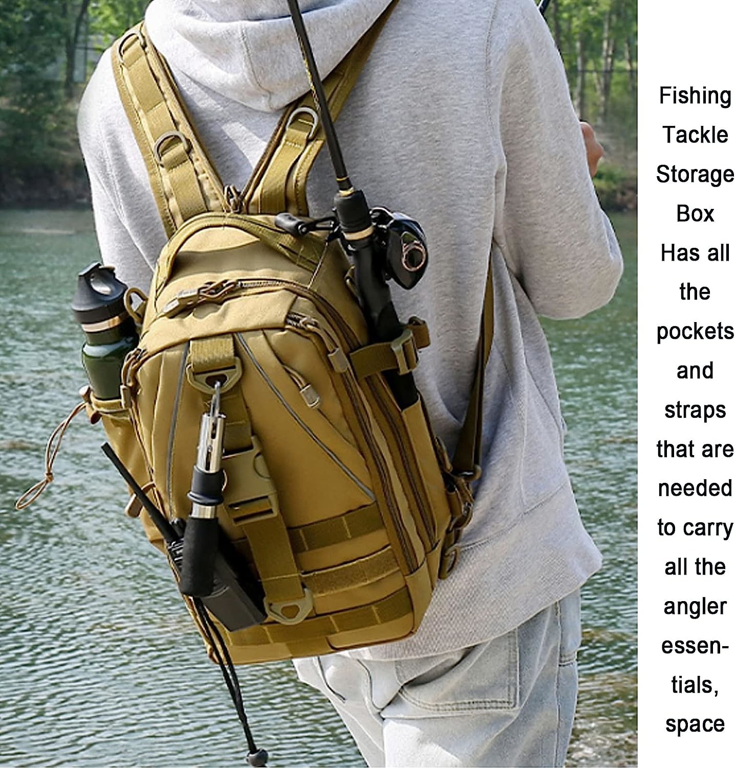 Fishing Tackle Box Storage Sling Bag Outdoor Shoulder Backpack Cross Body Sling Gear for Pond Hopper Hiking Hunting