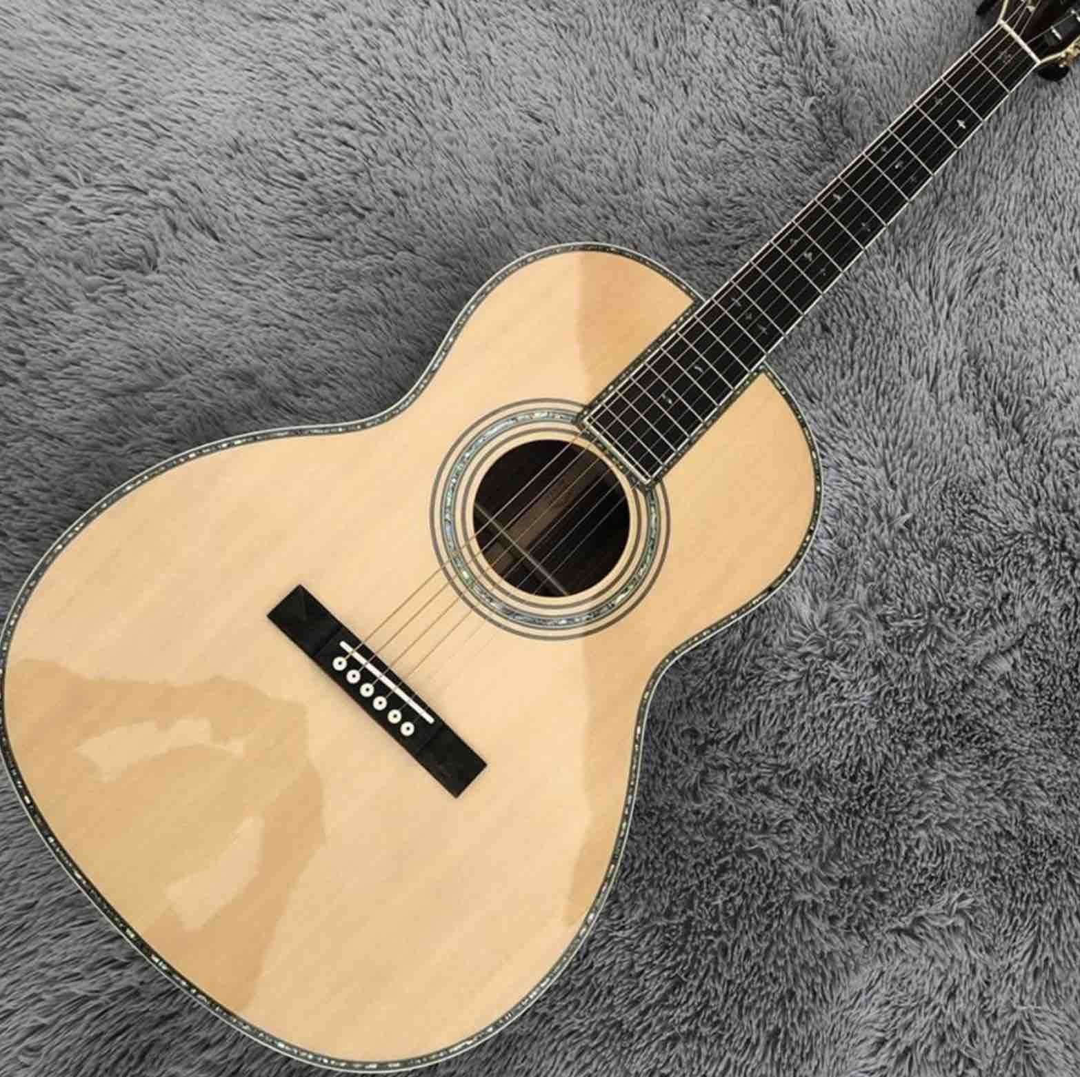 OEM custom acoustic guitar OOO body shape Guitar solid Cedar top real abalone binding and ebony fingerboard