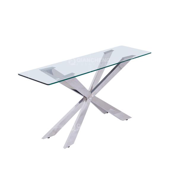 Qiancheng Glass Transparent Console Table Mirrored Chrome Stainless Steel Sofa