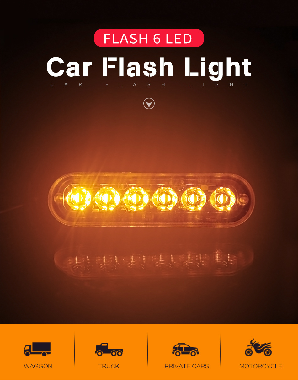 6LED Car Side Marker Lights Trucks Strobe Lamp LED Flasher Warning Lights