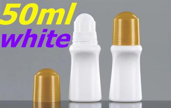 Empty 50ml Essential Oil Cosmetic Plastic HDPE Roller Bottle White Deodorant
