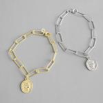Lanciashow Solid 925 Sterling Silver Link Bracelet Round Charm Fine Jewelry For