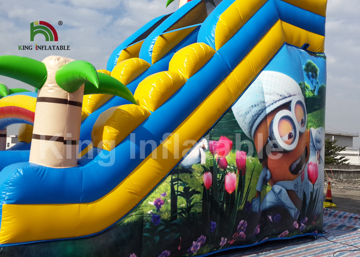 8*4m Rainbow Palm Tree Kids Water Slide With Cartoon Printing For Rent / Inflatable Wet Slide