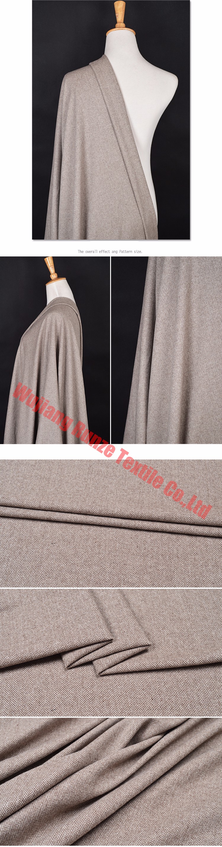 100% Polyester Heavy Weight Ash Wool Imitation Cation Woven Wide Herringbone Fabric for Winter Coat