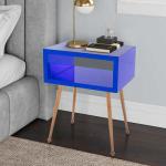Tomile Navy 23.22inch Height Wood And Mirrored Bedside Table Stainless Steel Leg
