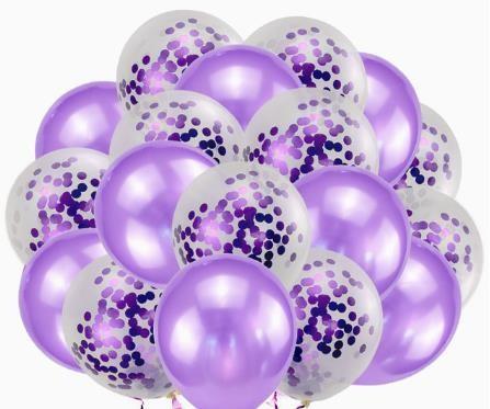 Purple Balloons + White Balloons + Confetti Balloons w/Ribbon | Rosegold