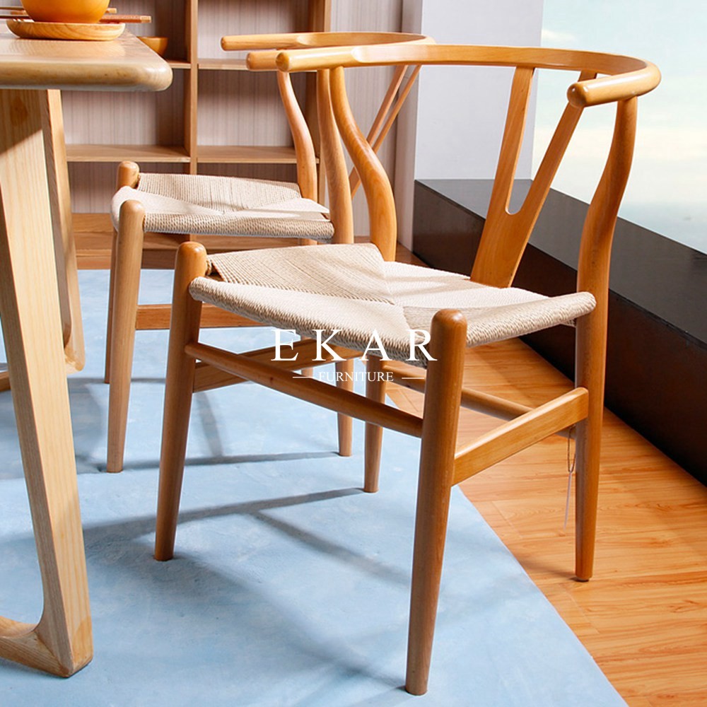 Nordic Design Wooden Solid Wood Hemp Rope Rattan Dining Chair