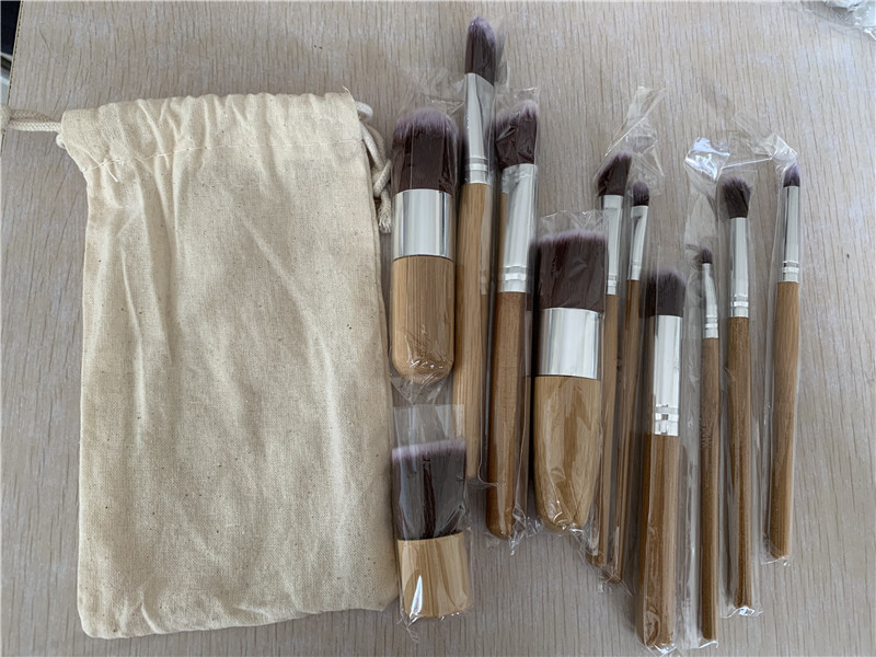 Bamboo Handle Makeup Brushes Set Vegan Cruelty Free Kabuki Foundation Blending