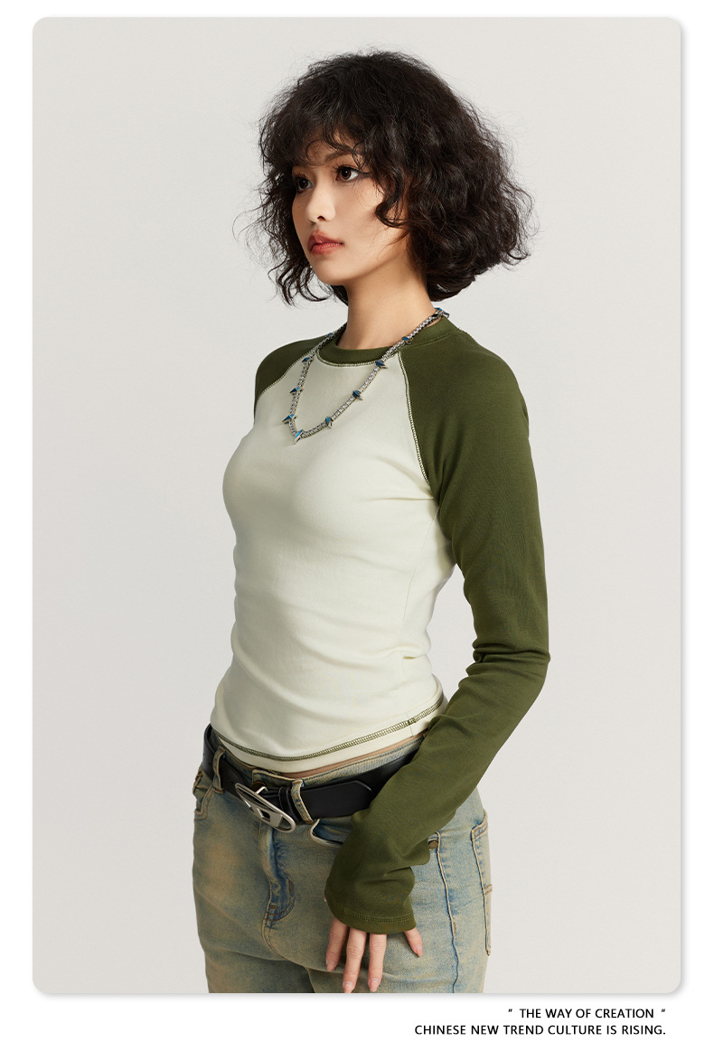 5xl 4xl 3xl 100 Cotton Long Sleeve T Shirts O-Neck Collar Women'S Y2k Vintage Contrast Raglan White