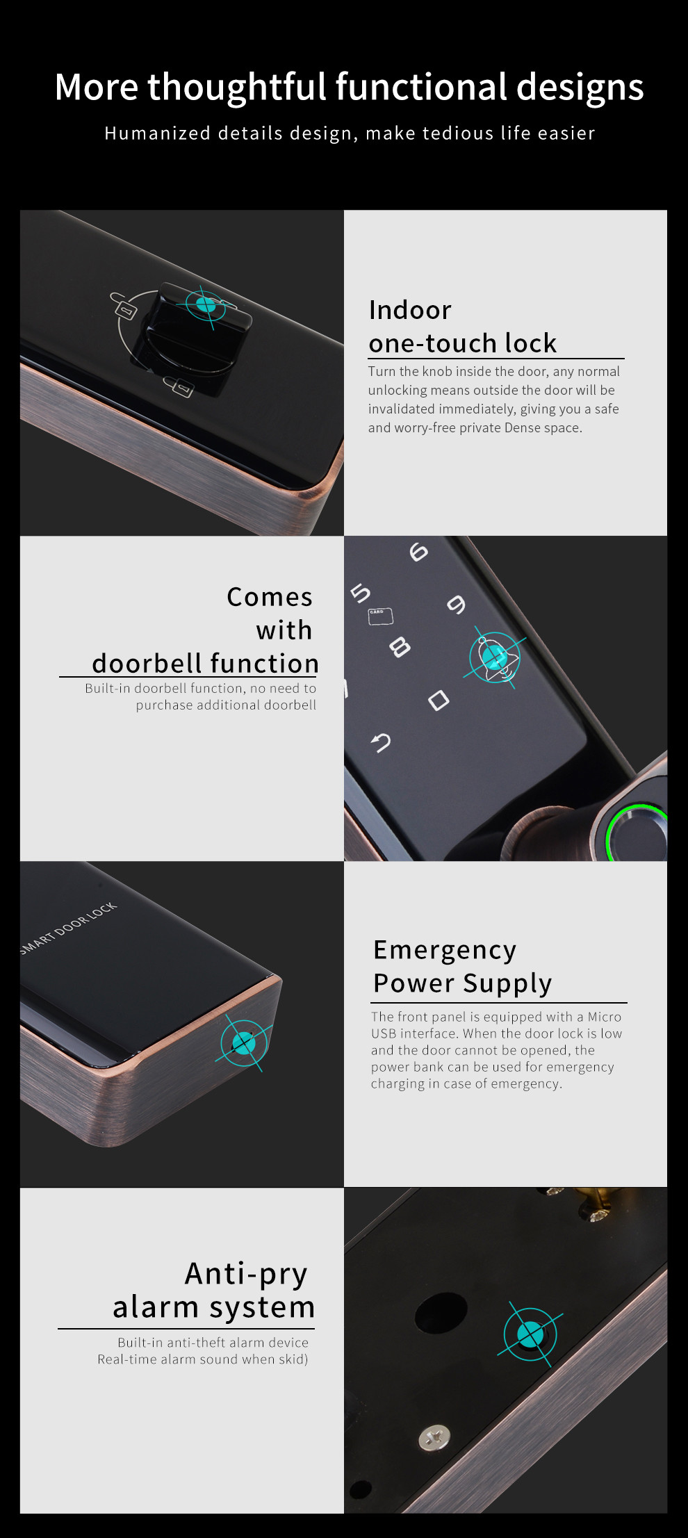 Smart Intelligent Digital Fingerprint Smart Door Lock with Handle For Elderly And Children Easily Unlocking