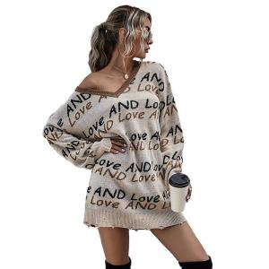 Wholesale Fashionable top of the line women's sweaters, medium length knitted pullover from china suppliers