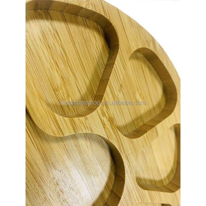 22*22*1.8cm Sustainable Bamboo Dog Paw Shape Partition Round Dinner Plate for Sustainable