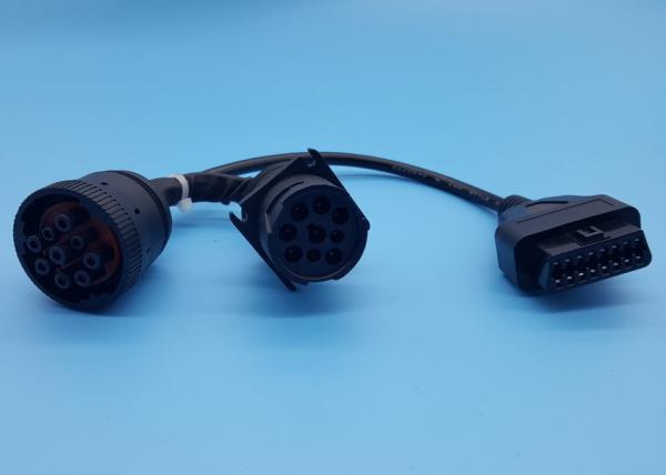 Black Deutsch 9 Pin J1939 Female to J1962 OBD-II 16 Pin Female and J1939 Male