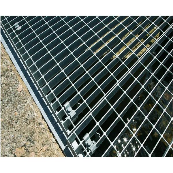 Close-up of steel grating surface