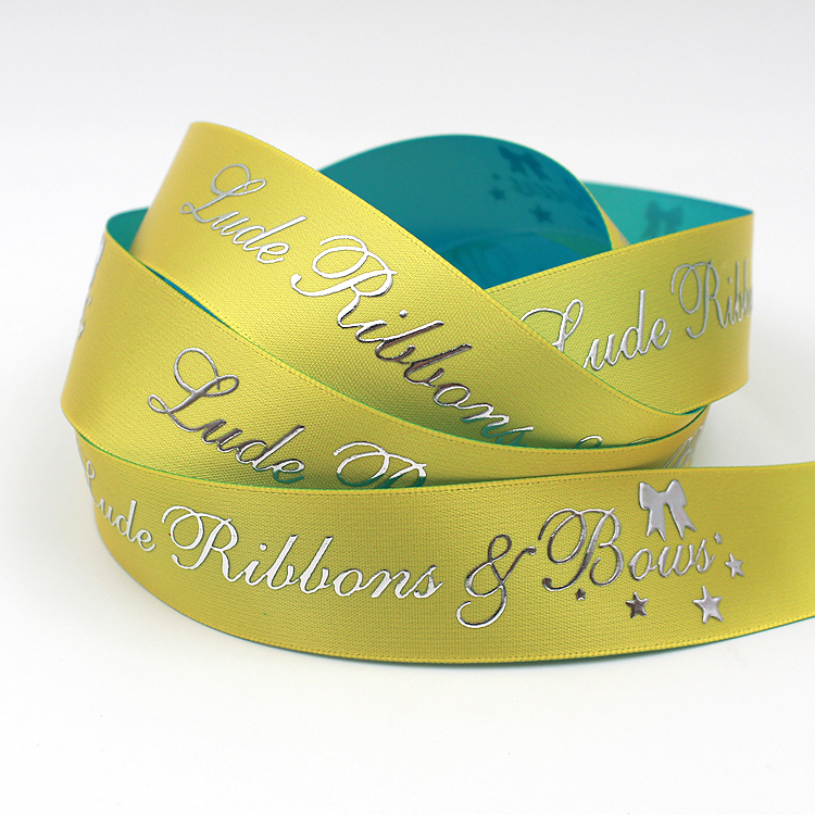 wholesale custom logo gold foil printed satin ribbon