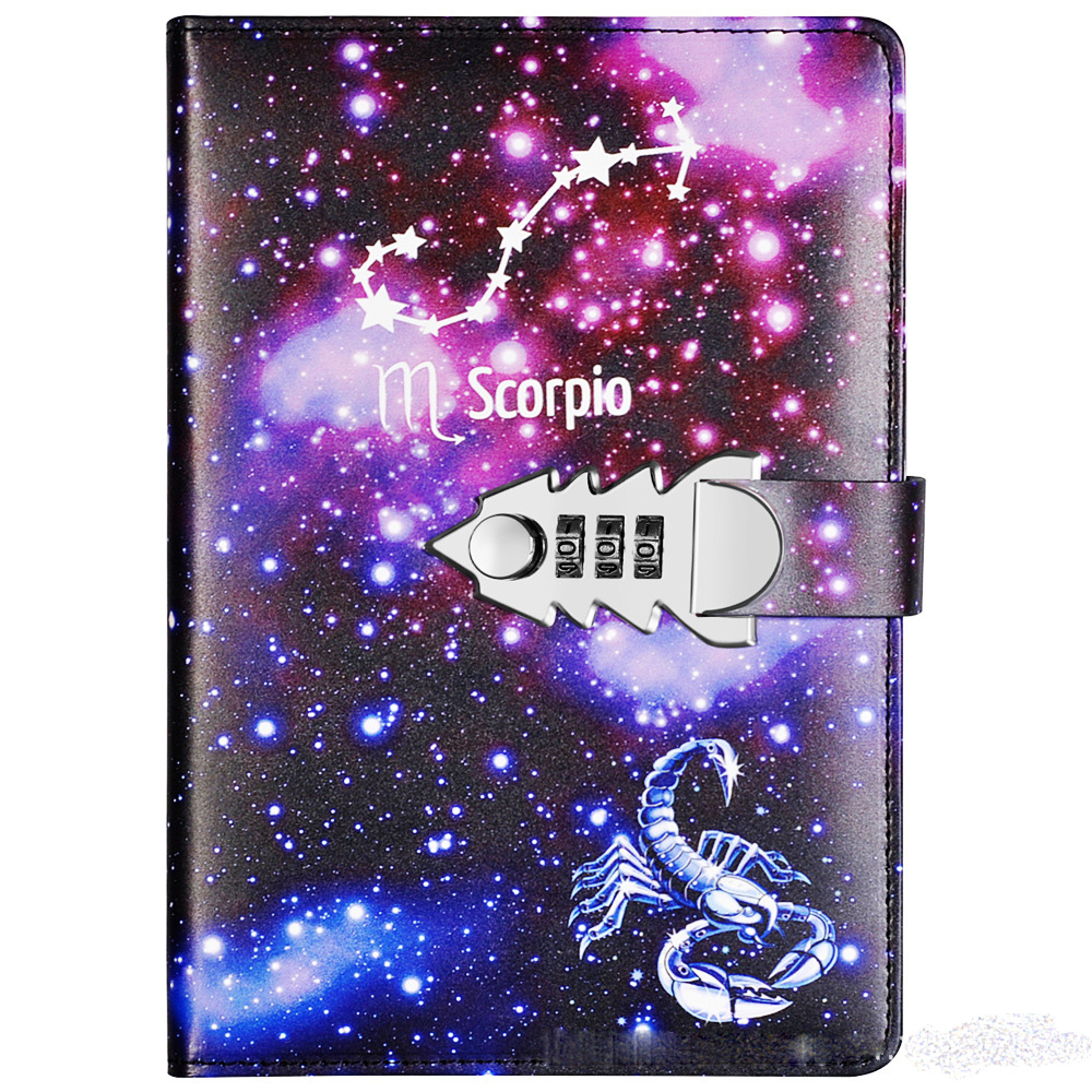 2022 Leather Lock Catch Journal Writing Schedule Notebook For Students 12 Constellation
