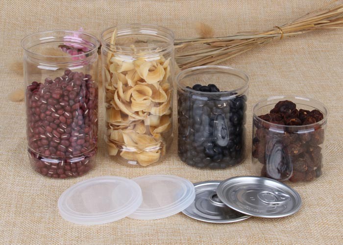Dry Medicine BPA Free Clear PET Jar For Snack Packaging White Red