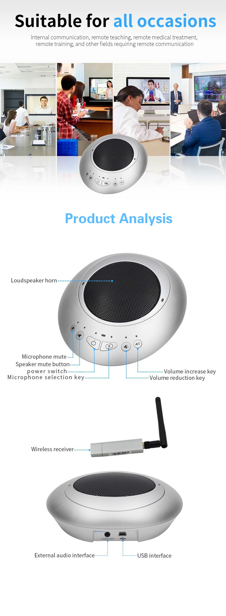 Business remote video conference full microphone speaker Speak/USB plug and play wireless version Video Conference Syste