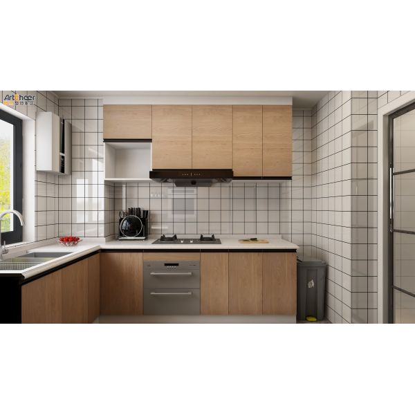 Maple Kitchen Cabinet with Mahogany Door and Marble Top in French Design Style