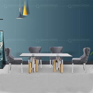 Wholesale Modern 12mm Thick Tempered Glass Top Dining Table With Stainless Steel Base from china suppliers