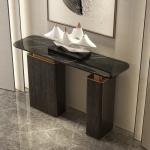 Walnut Veneer Black Console Table With Marble Top Living Room Furniture