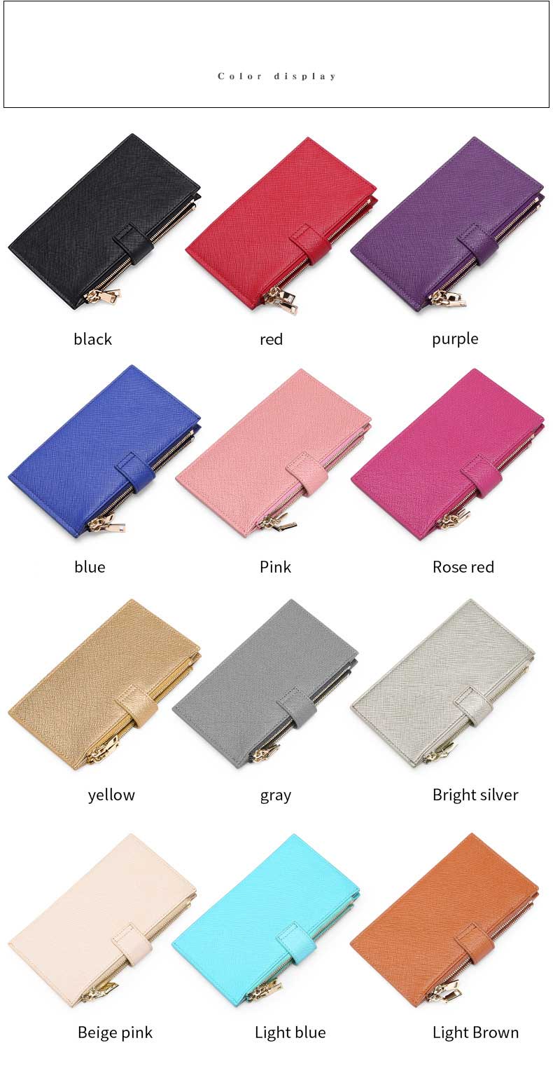 PU Saffiano Leather Long CardSlot Money Case Multi-Function RFID Blocking Bifold Wallet