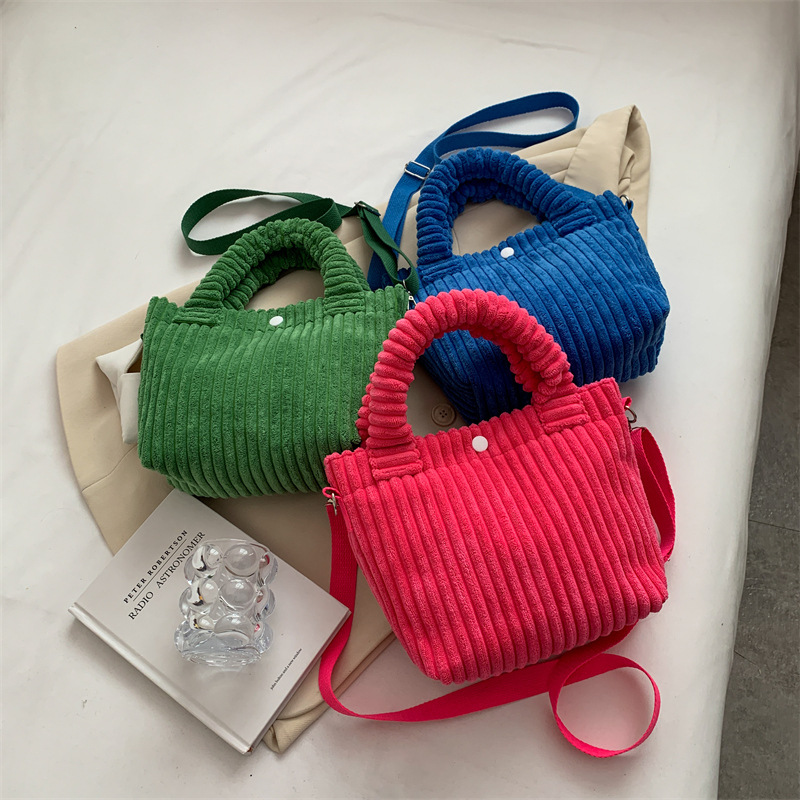 Factory Price Corduroy Women's Bag New Handbags Niche Versatile Bucket Shoulder Bags Female Nylon Button Crossbody Bags