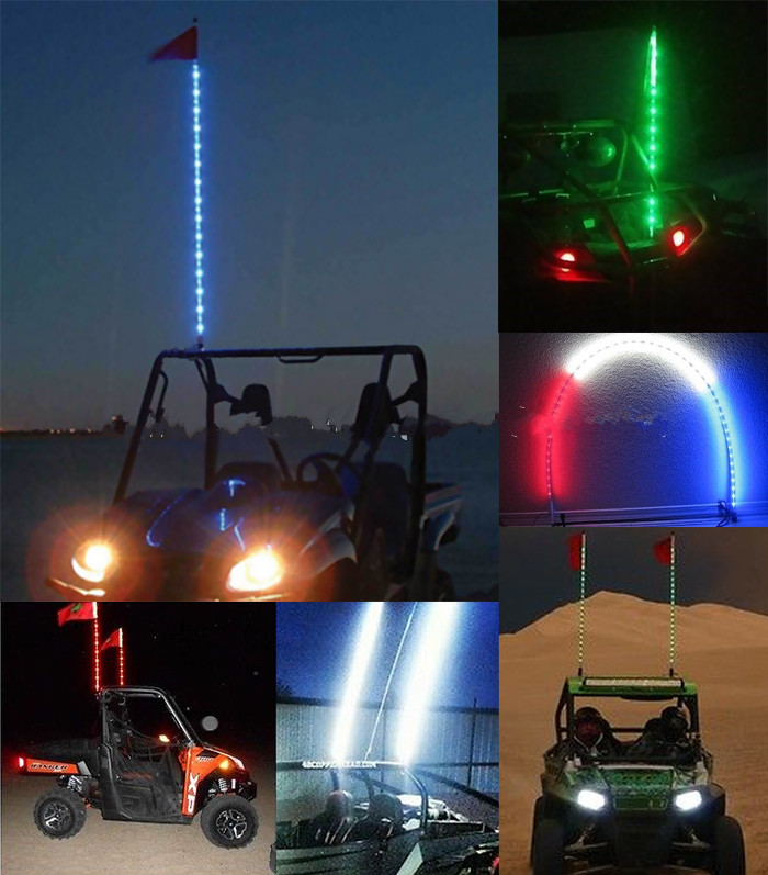 6 Feet RGB LED Whip Lights Flag Pole Safety Remote Control 360 Degree Beam