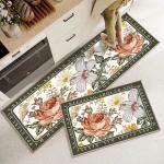 Plant Flower Printing Kitchen Floor Mats Non Slip 40*60mm Rectangle