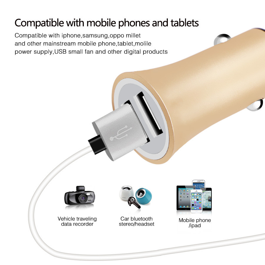 3.1A New Aluminium Alloy Dual USB Car Charger for iPhone iPad iPod Camera Car Charger