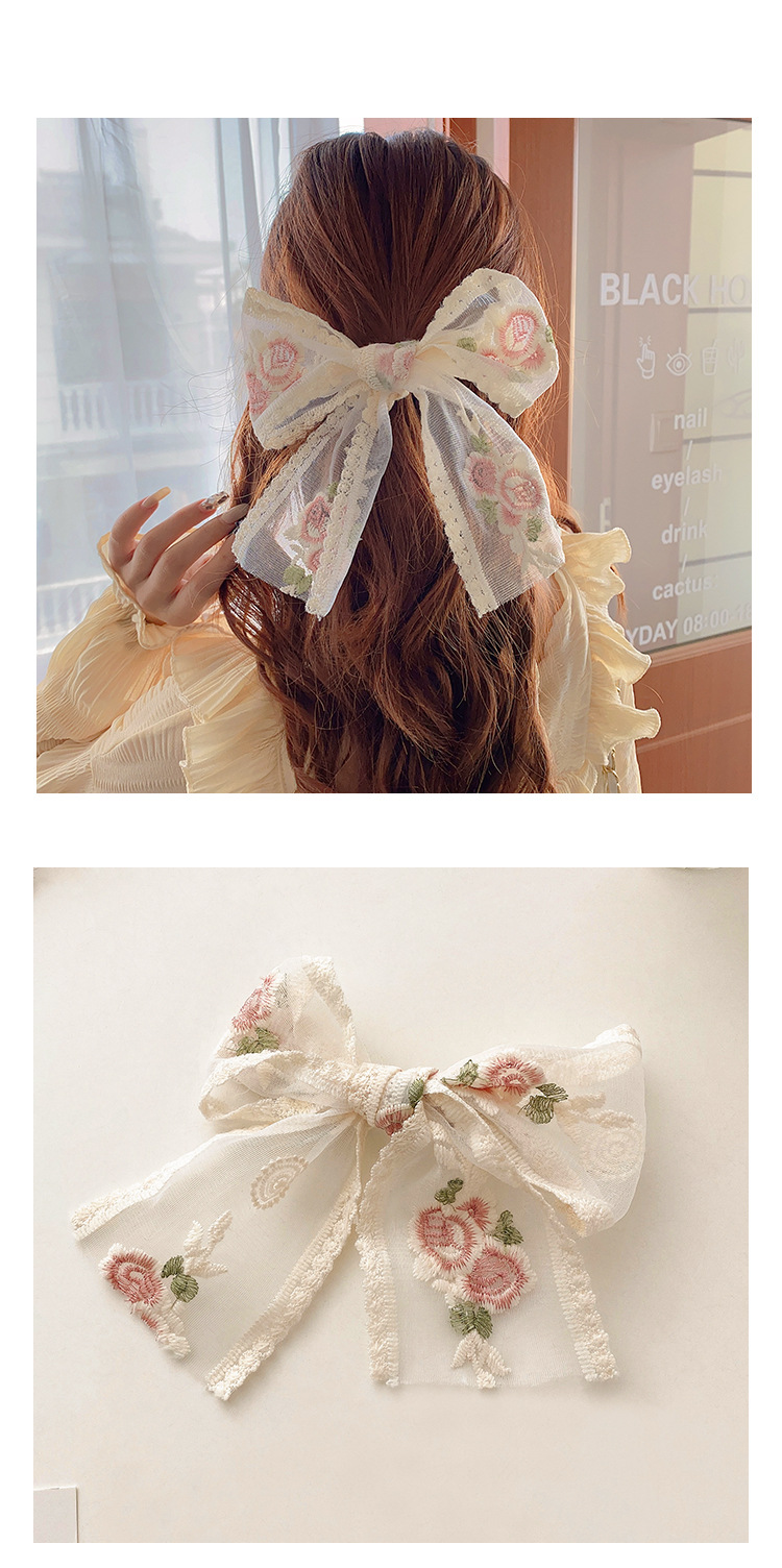Embroidery Big Bow Headdress Hairpin Hair Accessories Super Fairy Long Streamer Net Red Lace Hairpin Girl Clip