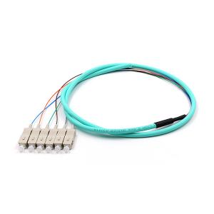 Wholesale SC UPC 6 Cores PVC Bundle Fan Out Fiber Optic Cable Pigtail Multimode OM3 Aqua Jacket from china suppliers