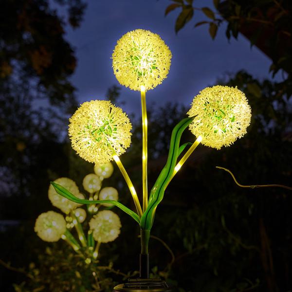 Ground Plug Triple Dandelion Solar Lawn Light for Outdoor Garden Landscape