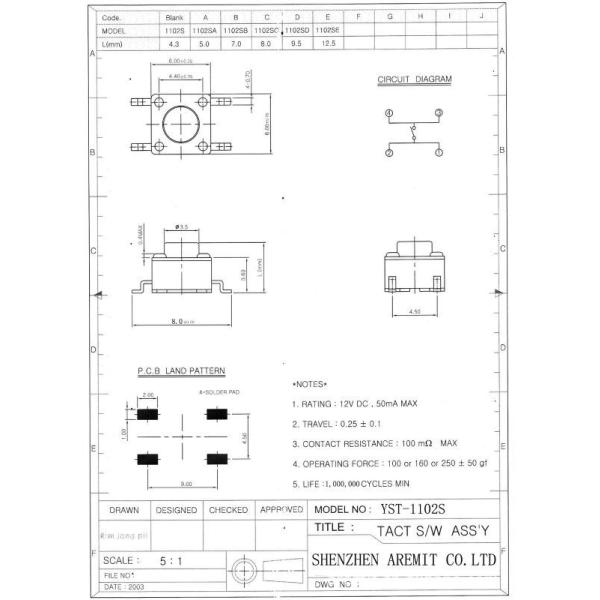 Smt Tact Switch YST-1102S