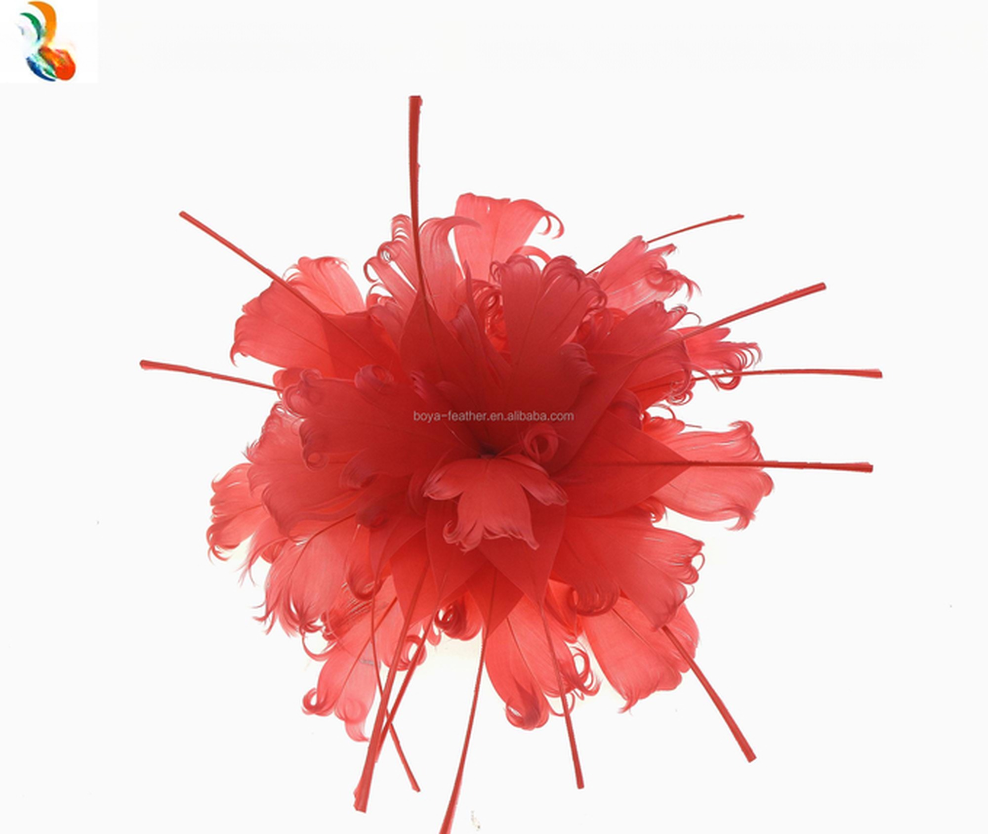 Dyed Pattern Curly Goose Feather Flower Mount with Wire Accessory