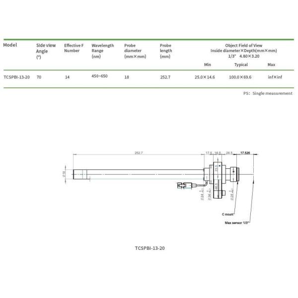252.7mm Liquid Telecentric Lens 360° Probe Type Measuring Inner Wall Lens