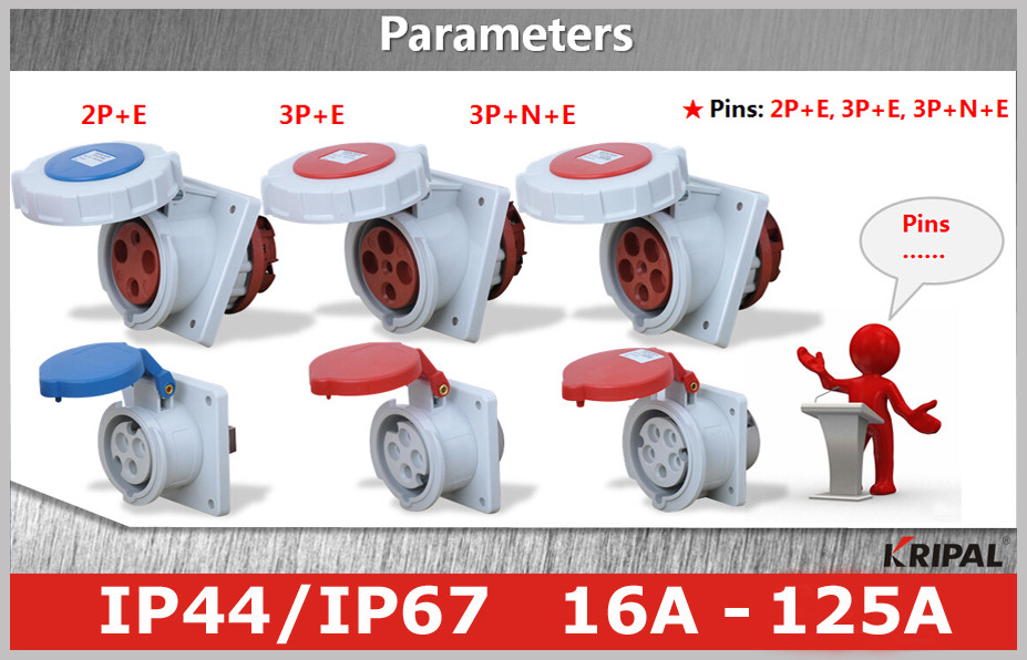 IP44 IP67 Panel Mounted Industrial Socket 16A 32A 63A 125A Power
