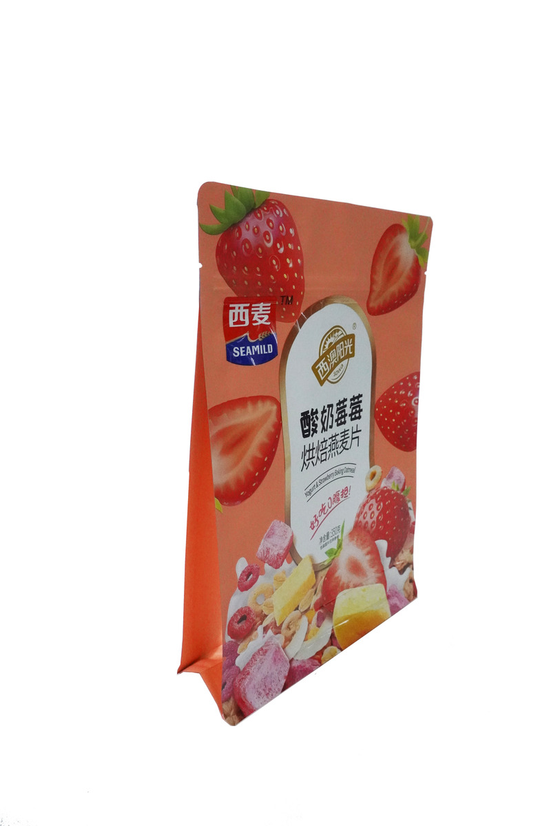 Zipper Flat Bottom Top Bag For Frozen Fruit And Yogurt Baking Oatmeal Food