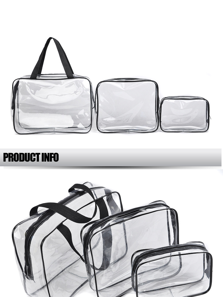 3 pieces makeup pouch travel clear PVC toiletry bag