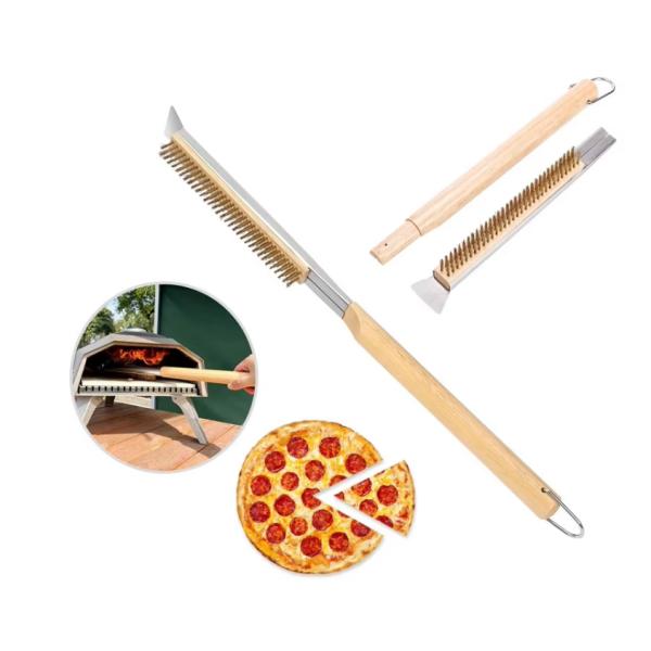 Stainless Steel Pizza Brush for Outdoor Stone Oven Cleaning Barbecue Grill Brush with Effective Bristles for Pizza Tools