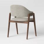 Rubber Wood Frame Lacquered Finish Fabric Armrest Dining Chairs for Hotel