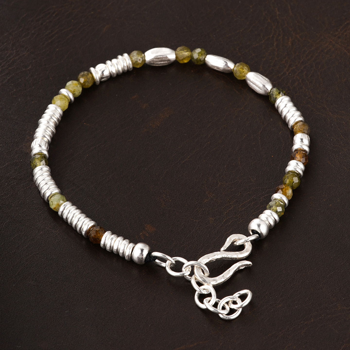 925 Sterling Silver Ancient Glass Bracelet Hand-Hammered Silver Spacer Beads Retro Tibetan Nomadic Woven Bracelet Courage And Heart Agate Turquoise